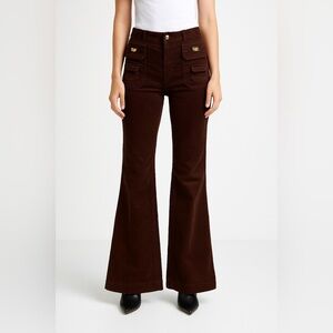 Dittos Corduroy Flare Pants Brown 28 Wide Leg Utility Pocket Vintage Y2K Retro